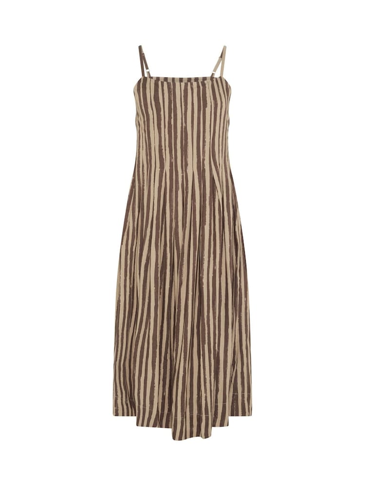 PixieGirl Petite Brown Stripe Pleated Midaxi Dress - Image 5 of 5