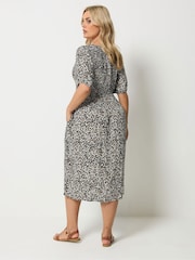 Yours Curve Brown Shirred Puff Sleeve Midaxi Dress - Image 3 of 5
