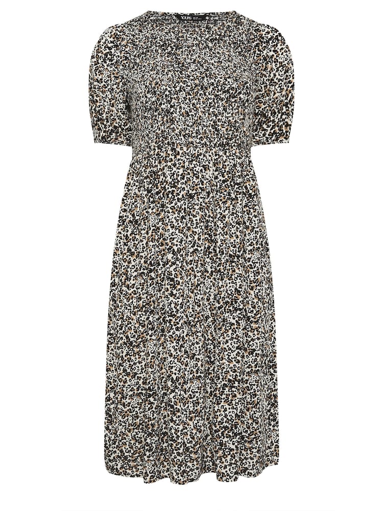 Yours Curve Brown Shirred Puff Sleeve Midaxi Dress - Image 5 of 5