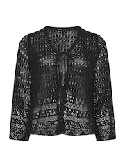 Yours Curve Black Pointelle Stitch Tie Cardigan - Image 5 of 5