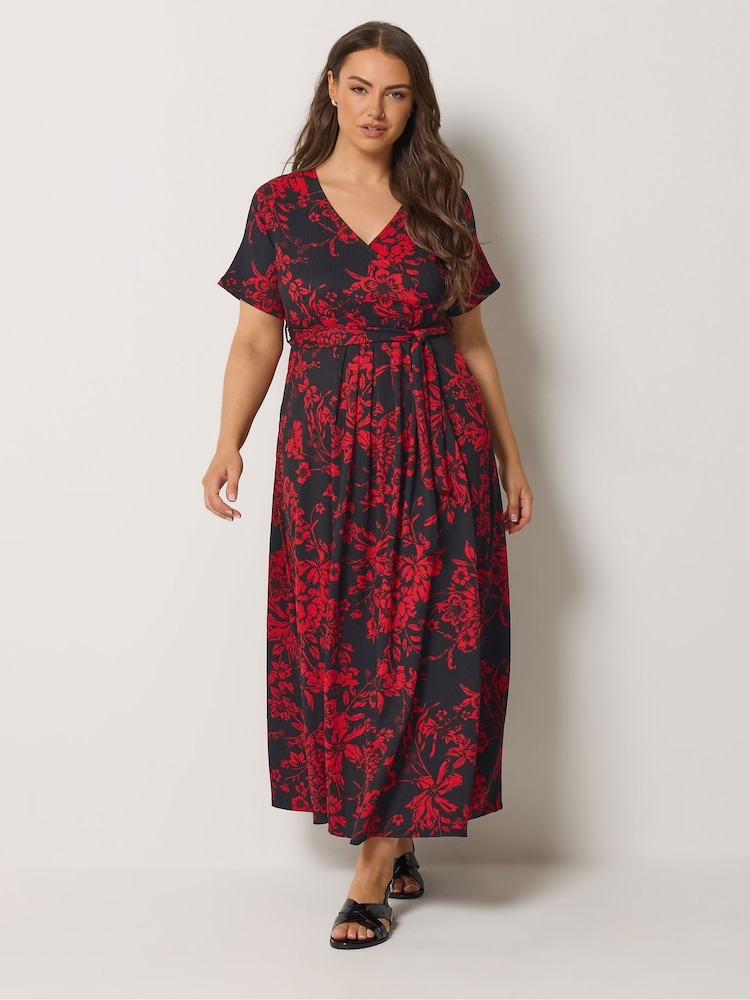 Yours Curve Red Floral Wrap Dress - Image 1 of 5