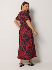 Yours Curve Red Floral Wrap Dress - Image 3 of 5