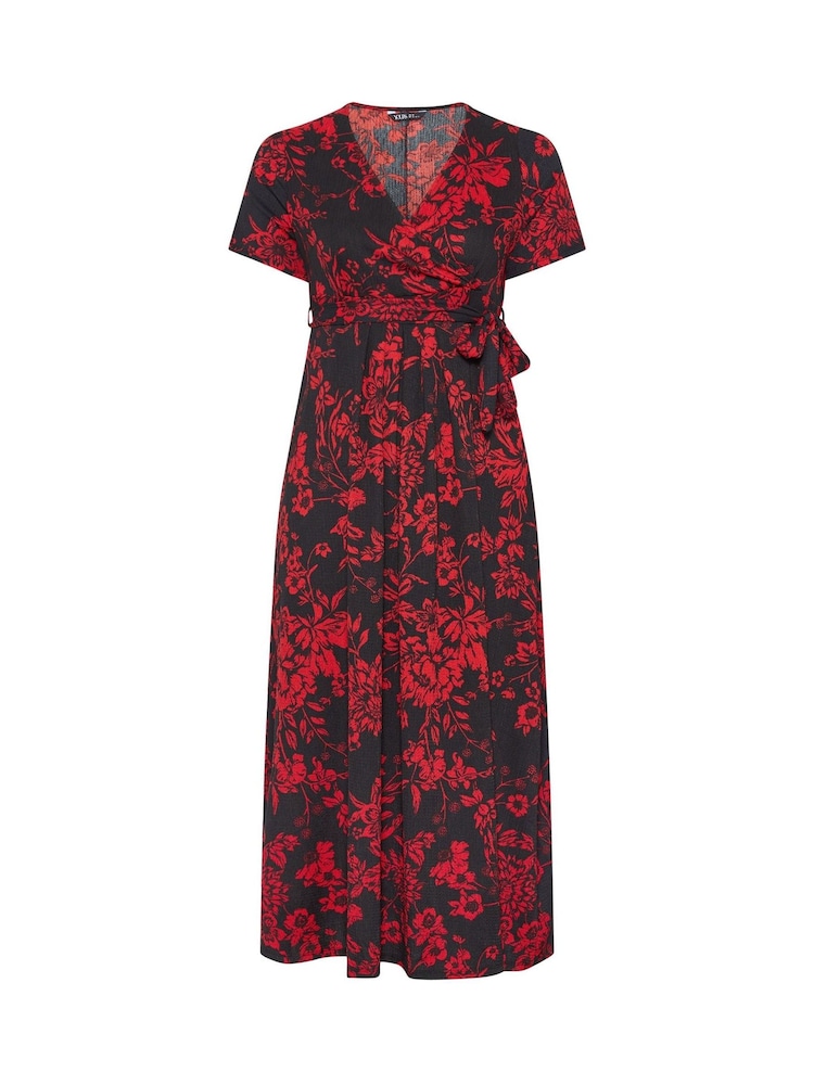 Yours Curve Red Floral Wrap Dress - Image 5 of 5