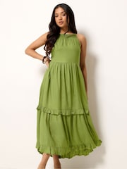 PixieGirl Petite Red Tiered Halter Maxi Dress - Image 1 of 5