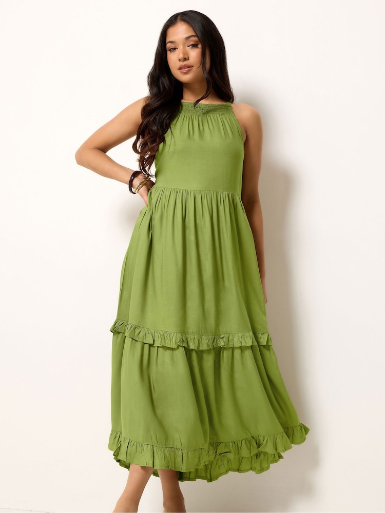 PixieGirl Petite Red Tiered Halter Maxi Dress - Image 1 of 5
