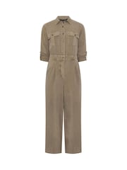 PixieGirl Petite Khaki Green Acid Wash Wide Leg Jumpsuit - Image 4 of 4