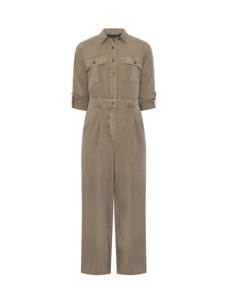 PixieGirl Petite Khaki Green Acid Wash Wide Leg Jumpsuit - Image 4 of 4