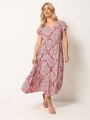 Yours Curve Pink Shirred Smock Dress - Image 1 of 5