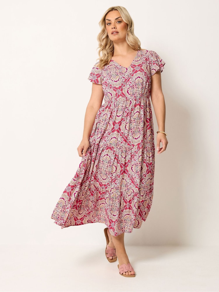 Yours Curve Pink Shirred Smock Dress - Image 1 of 5