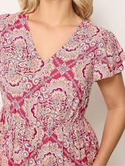 Yours Curve Pink Shirred Smock Dress - Image 4 of 5