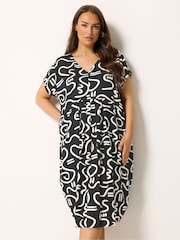 Yours Curve Black Pleated Front Dress - Image 1 of 5