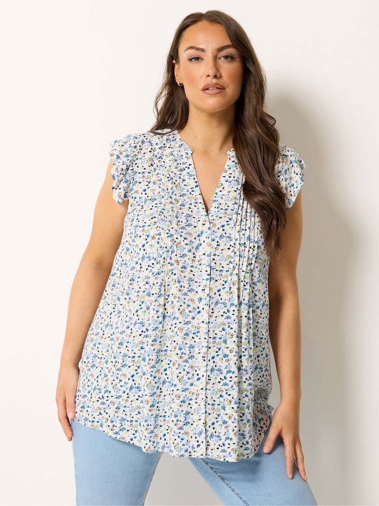 Yours Curve White Pintuck Frill Sleeve Blouse - Image 1 of 5