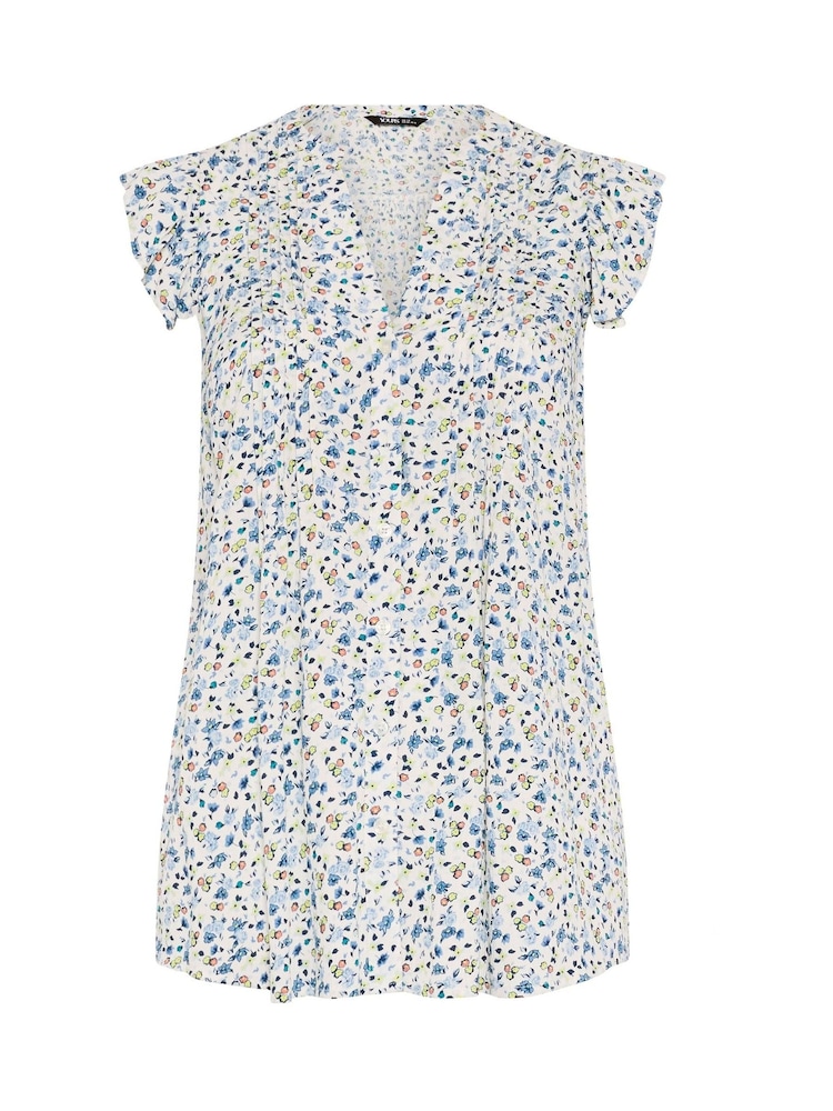 Yours Curve White Pintuck Frill Sleeve Blouse - Image 5 of 5