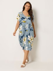 Yours Curve Grey Pleated Front Dress - Image 1 of 5