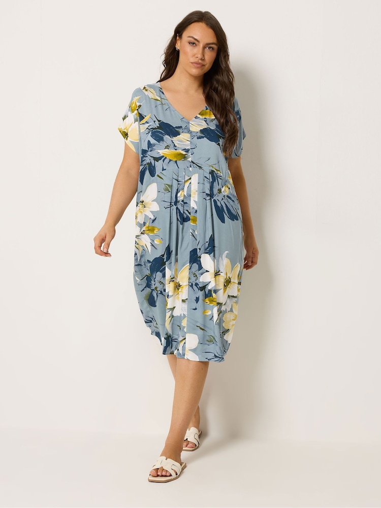 Yours Curve Grey Pleated Front Dress - Image 1 of 5