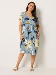 Yours Curve Grey Pleated Front Dress - Image 2 of 5