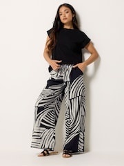 PixieGirl Petite Black Swirl Print Beaded Wide Leg Trousers - Image 1 of 5