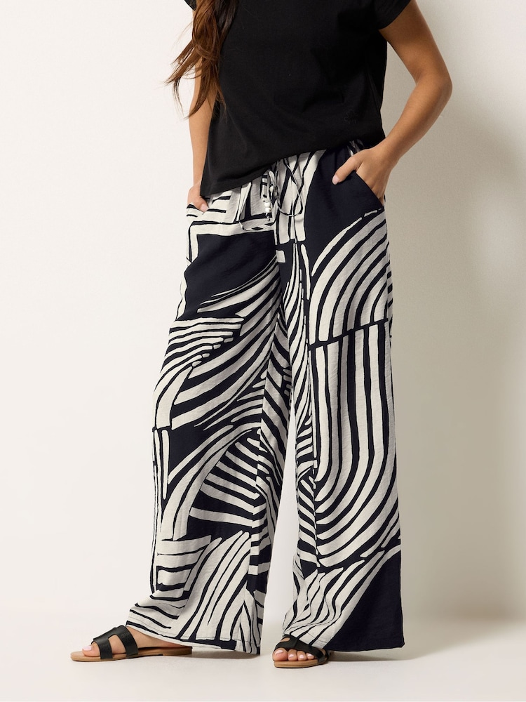 PixieGirl Petite Black Swirl Print Beaded Wide Leg Trousers - Image 2 of 5