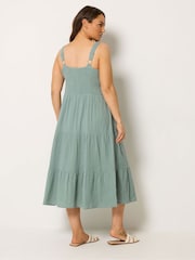 Yours Curve Green Cheesecloth Pleated Tiered Dress - Image 3 of 5