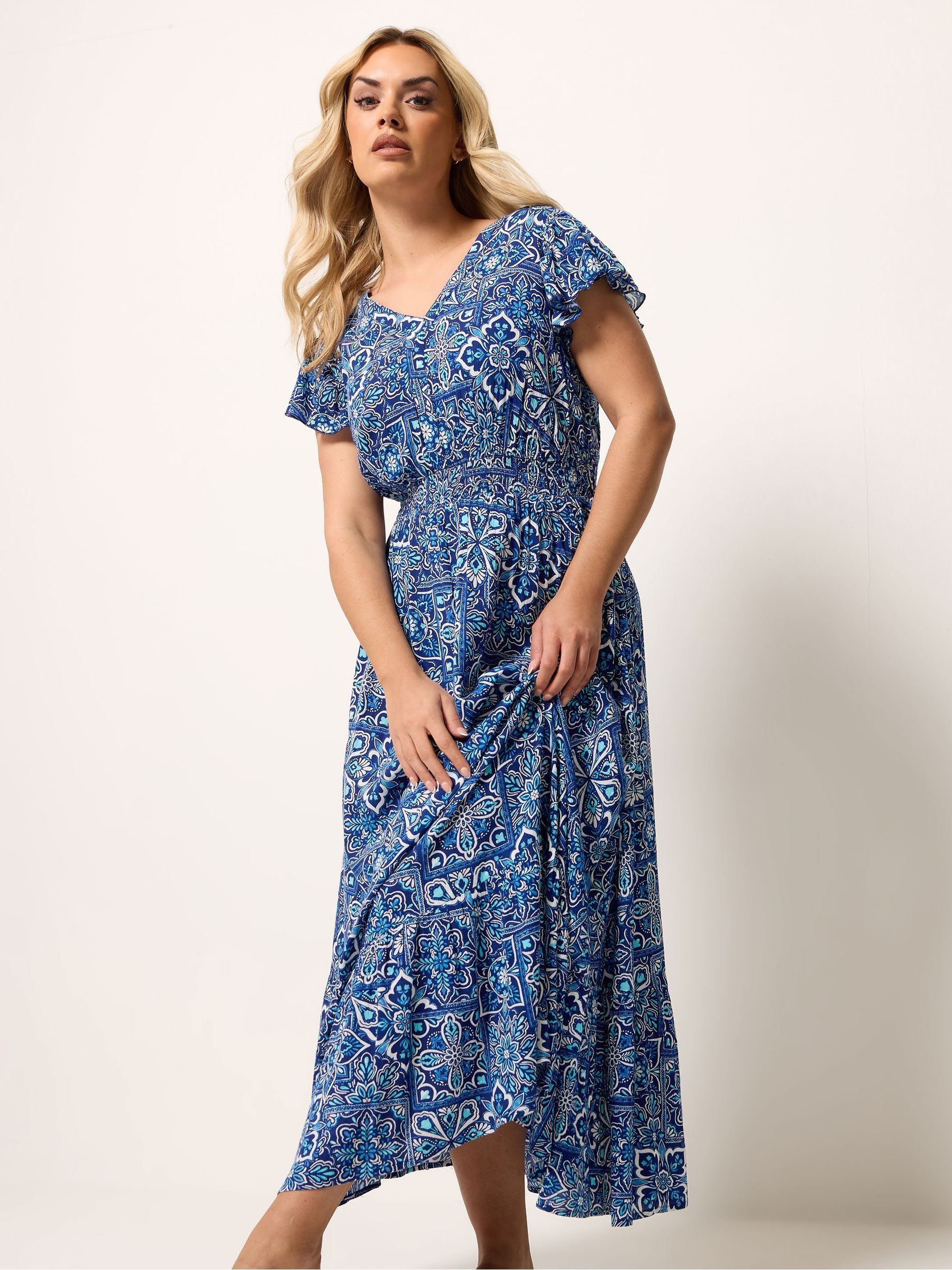 Yours Curve Women's Blue Crinkle Maxi Dress