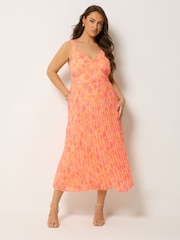 Yours Curve Yellow Floral Pleated Dress - Image 1 of 5