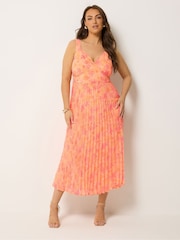 Yours Curve Yellow Floral Pleated Dress - Image 2 of 5