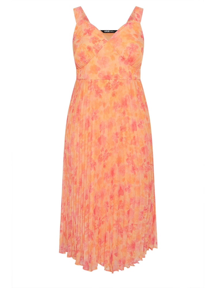 Yours Curve Yellow Floral Pleated Dress - Image 5 of 5