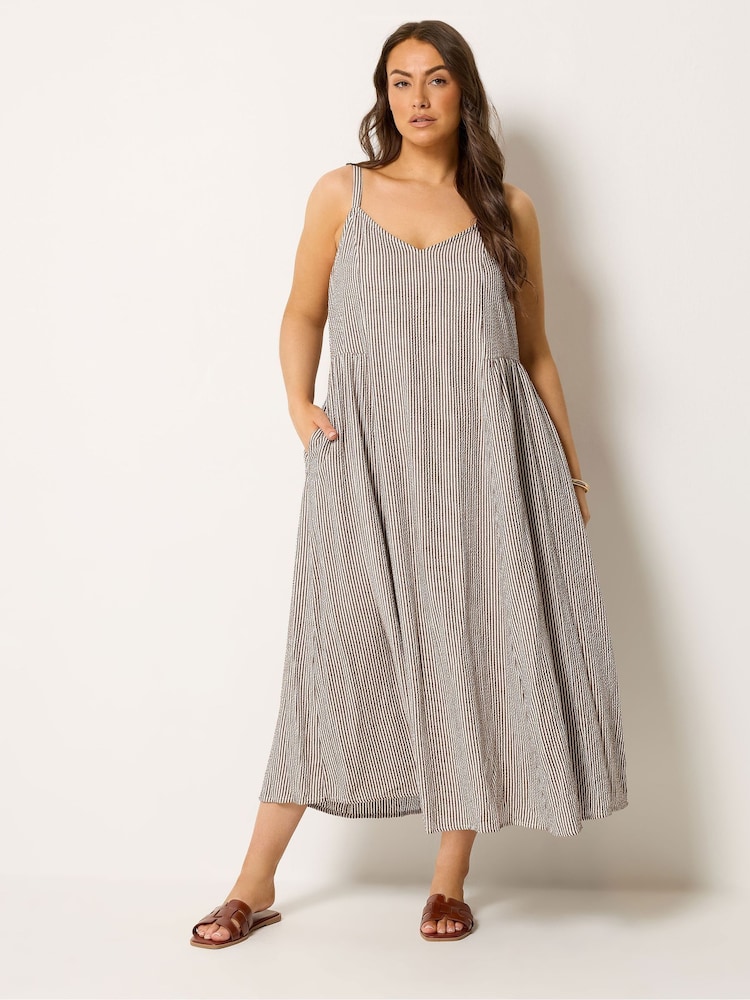 Yours Curve Brown Stripe Maxi Dress - Image 1 of 5