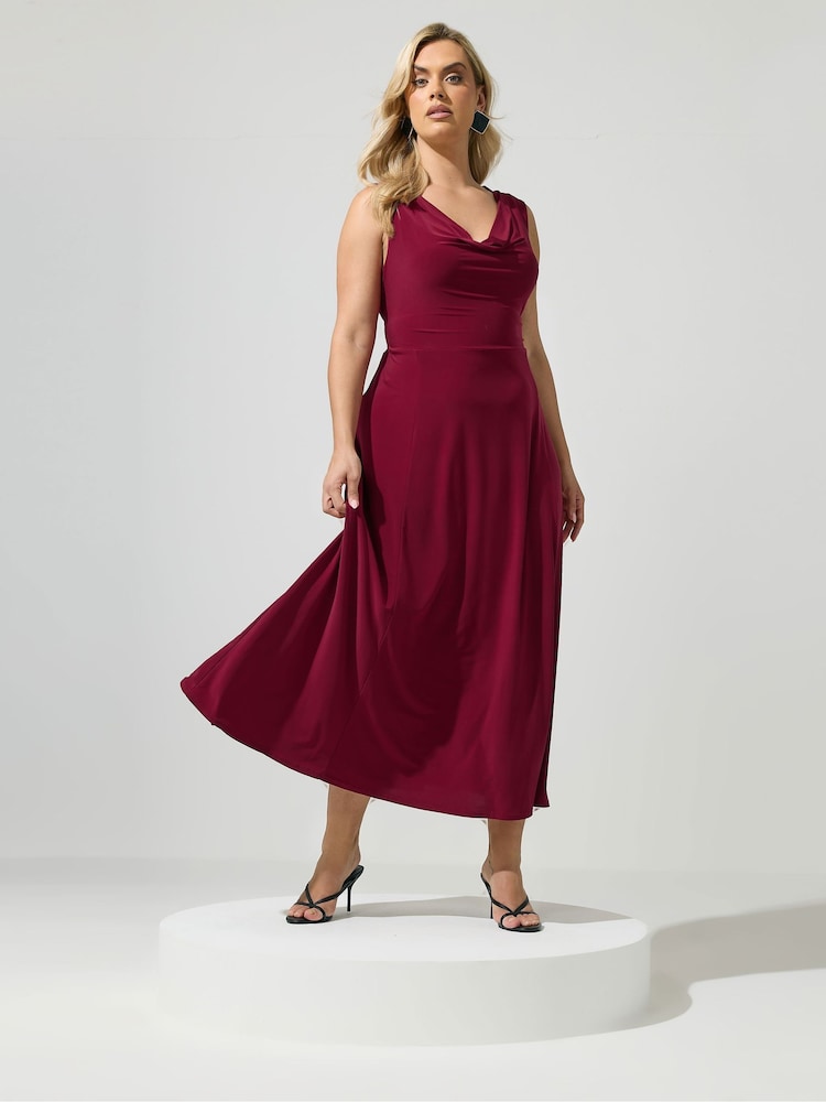 Yours Curve Red London Ity Cowl Lace Up Maxi Dress - Image 1 of 5 Yours Curve Red London Ity Cowl Lace Up Maxi Dress - Image 1 of 5
