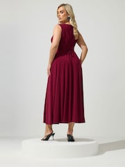 Yours Curve Red London Ity Cowl Lace Up Maxi Dress - Image 2 of 5