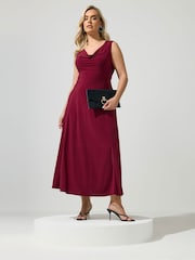 Yours Curve Red London Ity Cowl Lace Up Maxi Dress - Image 3 of 5