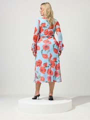 Yours Curve Blue London Ruffle Sleeve Mesh Dress - Image 4 of 6