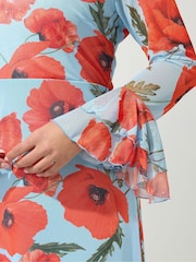Yours Curve Blue London Ruffle Sleeve Mesh Dress - Image 5 of 6