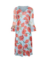 Yours Curve Blue London Ruffle Sleeve Mesh Dress - Image 6 of 6