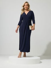 Yours Curve Blue London Drape Wrap Dress - Image 2 of 5