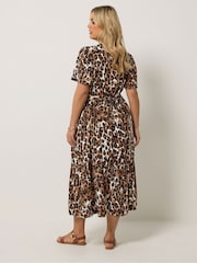 Yours Curve Brown Leopard Half Placket Dress - Image 3 of 6