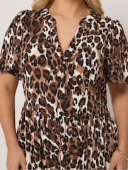 Yours Curve Brown Leopard Half Placket Dress - Image 5 of 6