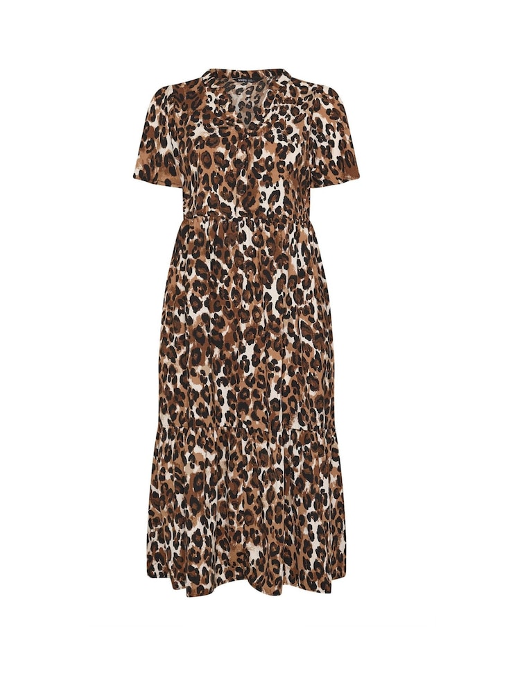 Yours Curve Brown Leopard Half Placket Dress - Image 6 of 6