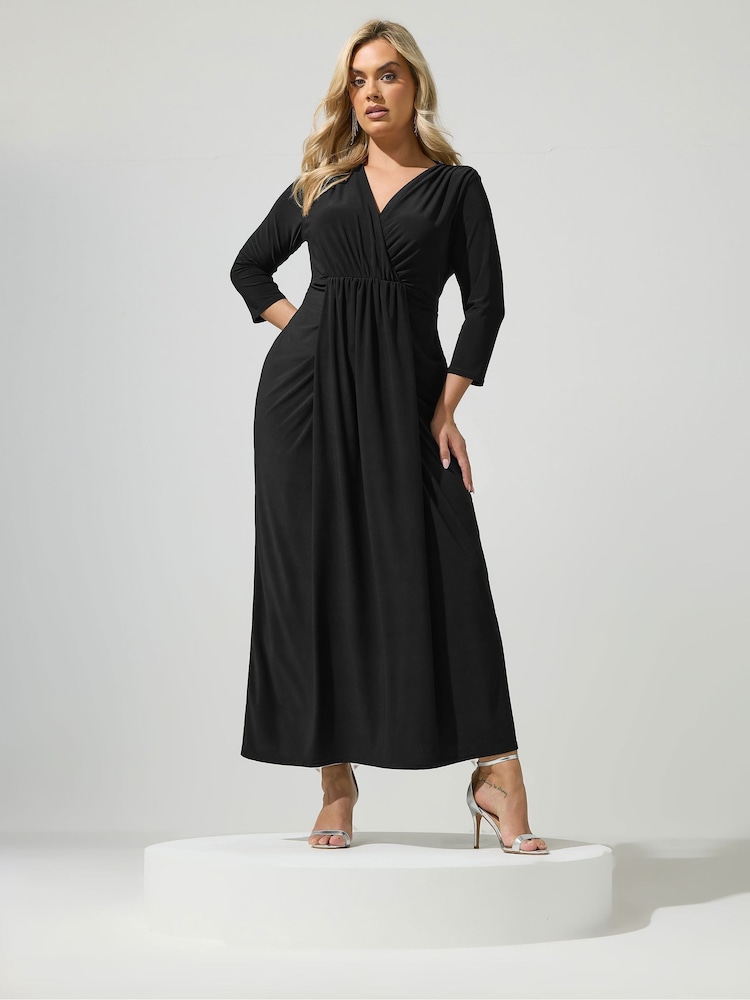 Yours Curve Black London Drape Wrap Dress - Image 1 of 5 Yours Curve Black London Drape Wrap Dress - Image 1 of 5