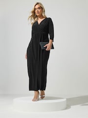 Yours Curve Black London Drape Wrap Dress - Image 2 of 5