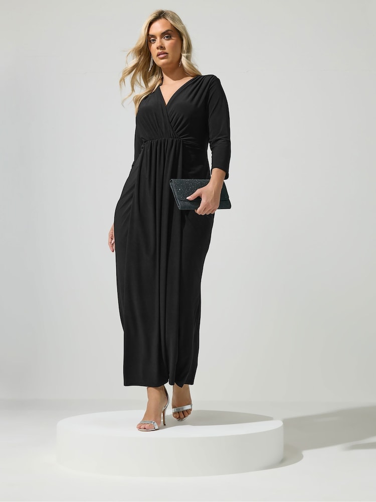Yours Curve Black London Drape Wrap Dress - Image 2 of 5 Yours Curve Black London Drape Wrap Dress - Image 2 of 5