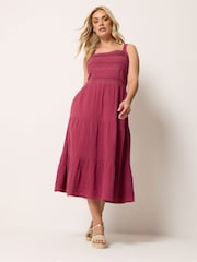 Yours Curve Pink Cheesecloth Pleated Tiered Dress - Image 2 of 5