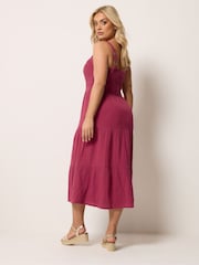 Yours Curve Pink Cheesecloth Pleated Tiered Dress - Image 3 of 5