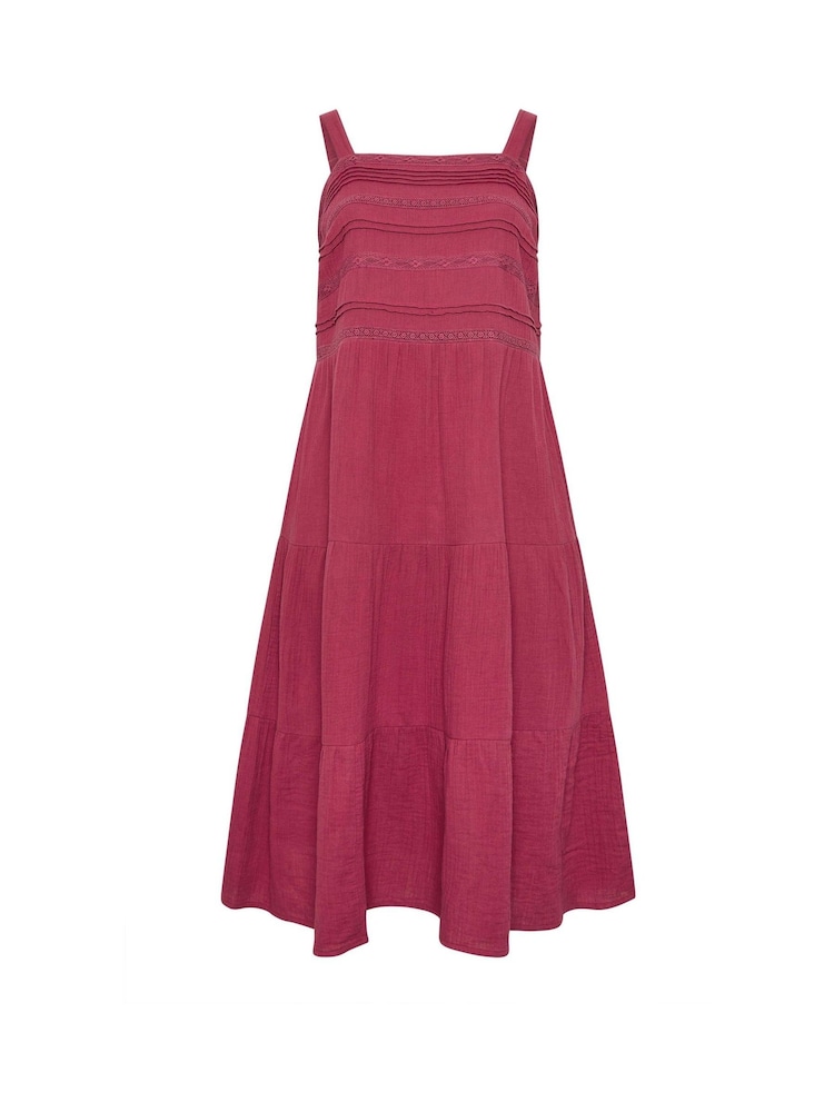 Yours Curve Pink Cheesecloth Pleated Tiered Dress - Image 5 of 5