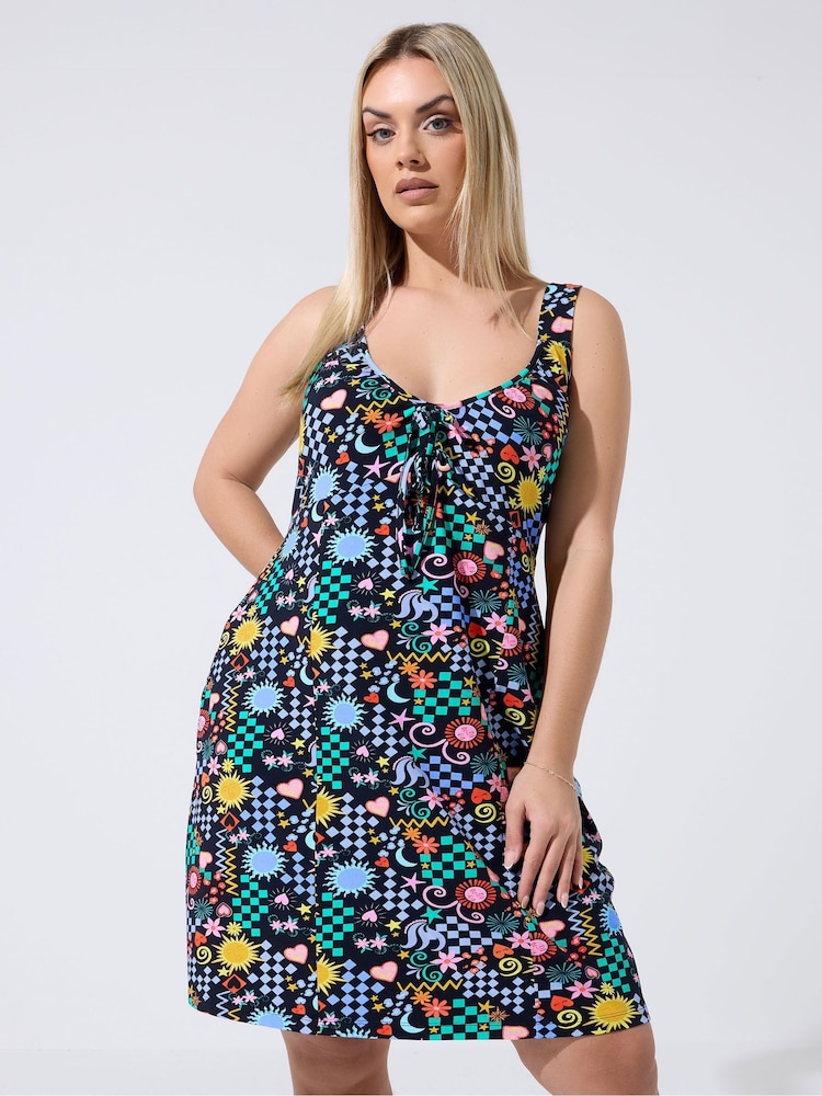 Yours Curve Black Limited Mystic Tie Mini Dress - Image 1 of 4