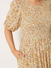 Yours Curve Yellow Shirred Puff Sleeve Midaxi Dress - Image 4 of 5