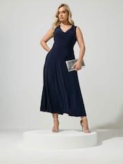 Yours Curve Blue London Ity Cowl Lace Up Maxi Dress - Image 2 of 5