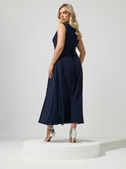 Yours Curve Blue London Ity Cowl Lace Up Maxi Dress - Image 3 of 5