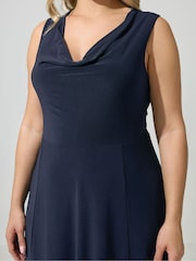 Yours Curve Blue London Ity Cowl Lace Up Maxi Dress - Image 4 of 5