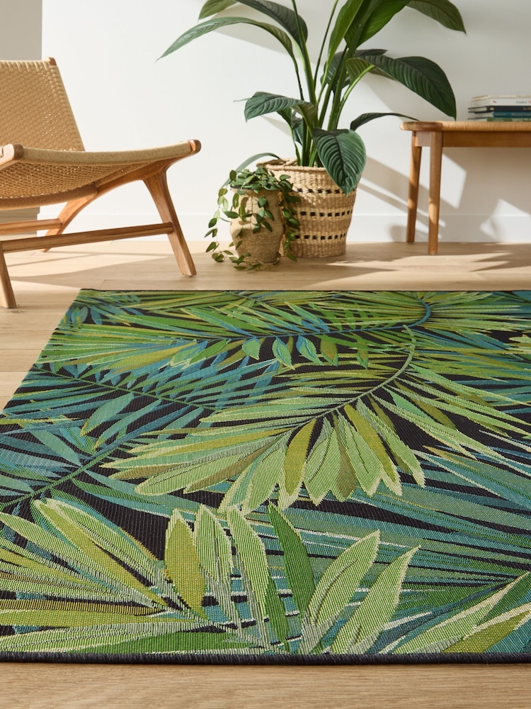 La Redoute Intérieurs Green Black Mokoa Flat Woven Indoor and Outdoor Rug - Image 1 of 5